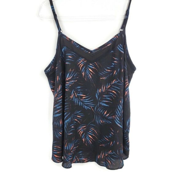 Black Tropical Palm Sophie Cami Sheer Chiffon Women Top Camisole - Picture 2 of 12